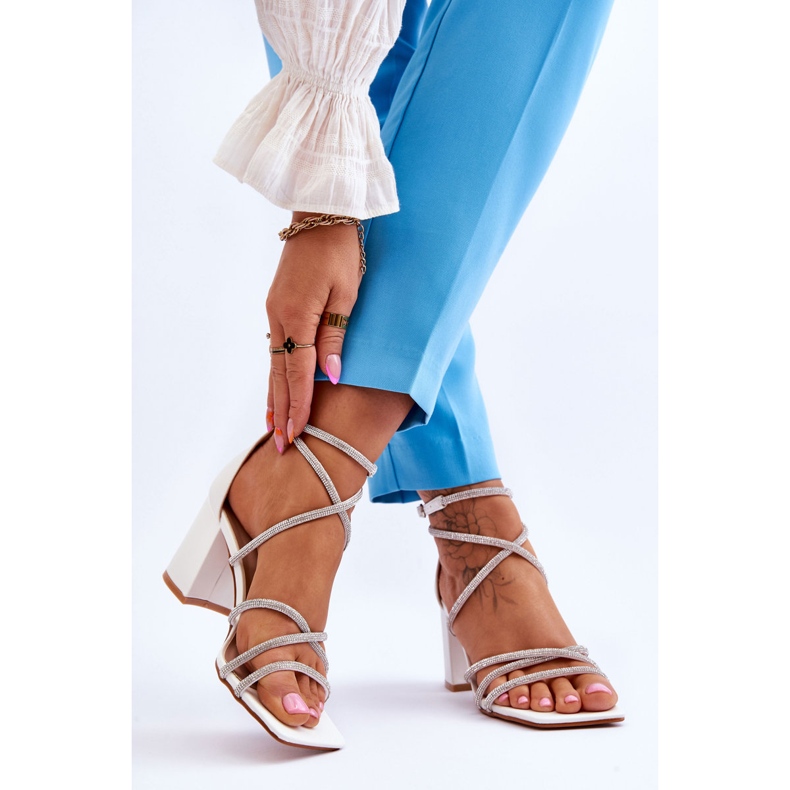 FJ1 Sandalias Mujer Piel Con Zirconia Cúbica Tacón Alto Blanco Liviano 2