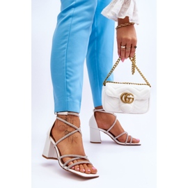 FJ1 Sandalias Mujer Piel Con Zirconia Cúbica Tacón Alto Blanco Liviano 3