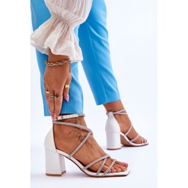 FJ1 Sandalias Mujer Piel Con Zirconia Cúbica Tacón Alto Blanco Liviano 5