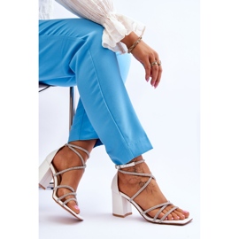 FJ1 Sandalias Mujer Piel Con Zirconia Cúbica Tacón Alto Blanco Liviano 7