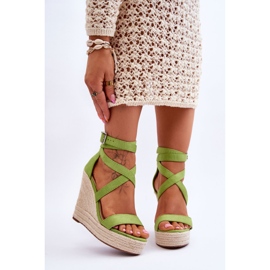 FJ1 Cómodas Sandalias Lemira Verde Cuña Alta 1