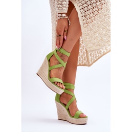 FJ1 Cómodas Sandalias Lemira Verde Cuña Alta 4