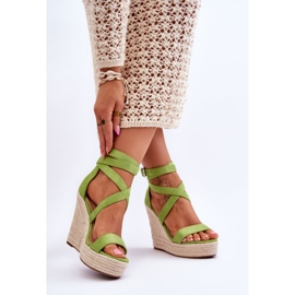FJ1 Cómodas Sandalias Lemira Verde Cuña Alta 2