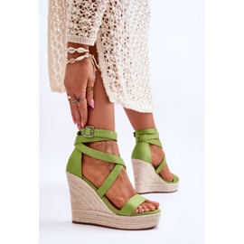 FJ1 Cómodas Sandalias Lemira Verde Cuña Alta 3