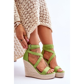 FJ1 Cómodas Sandalias Lemira Verde Cuña Alta 7