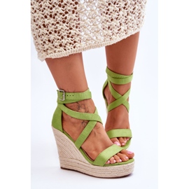 FJ1 Cómodas Sandalias Lemira Verde Cuña Alta 5