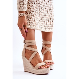 FJ1 Sandalias Lemira Cómodas Cuña Alta Beige marrón 3