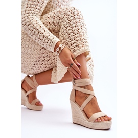 FJ1 Sandalias Lemira Cómodas Cuña Alta Beige marrón 6