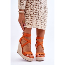 FJ1 Cómodas Sandalias Lemira Cuña Alta Naranja 1