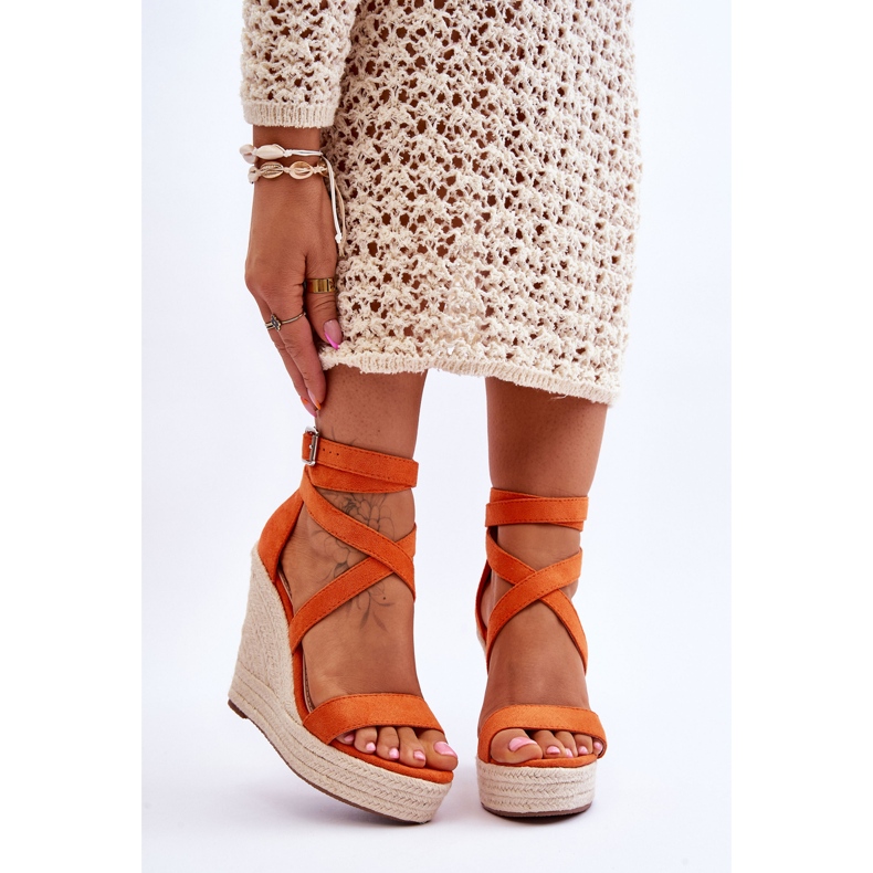 FJ1 Cómodas Sandalias Lemira Cuña Alta Naranja 1