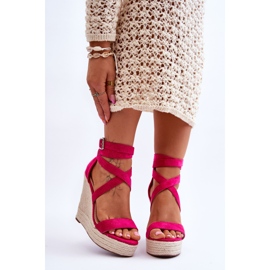 FJ1 Sandalias Cómodas Cuña Alta Fucsia Lemira rosado 1