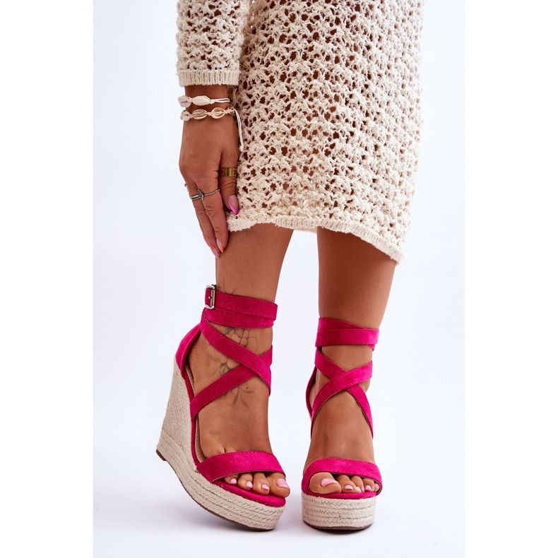 FJ1 Sandalias Cómodas Cuña Alta Fucsia Lemira rosa 1