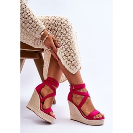 FJ1 Sandalias Cómodas Cuña Alta Fucsia Lemira rosado 7