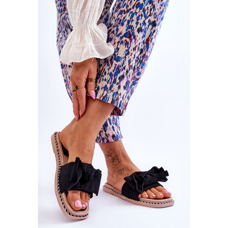 Pantuflas De Mujer De Ante Con Lazo Negro Ámbar 2