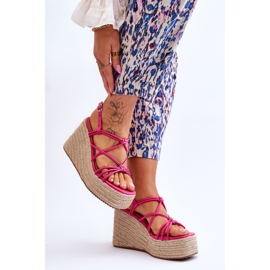 Sandalias De Cuña De Moda Con Trenza Nessia Fucsia rosado 4