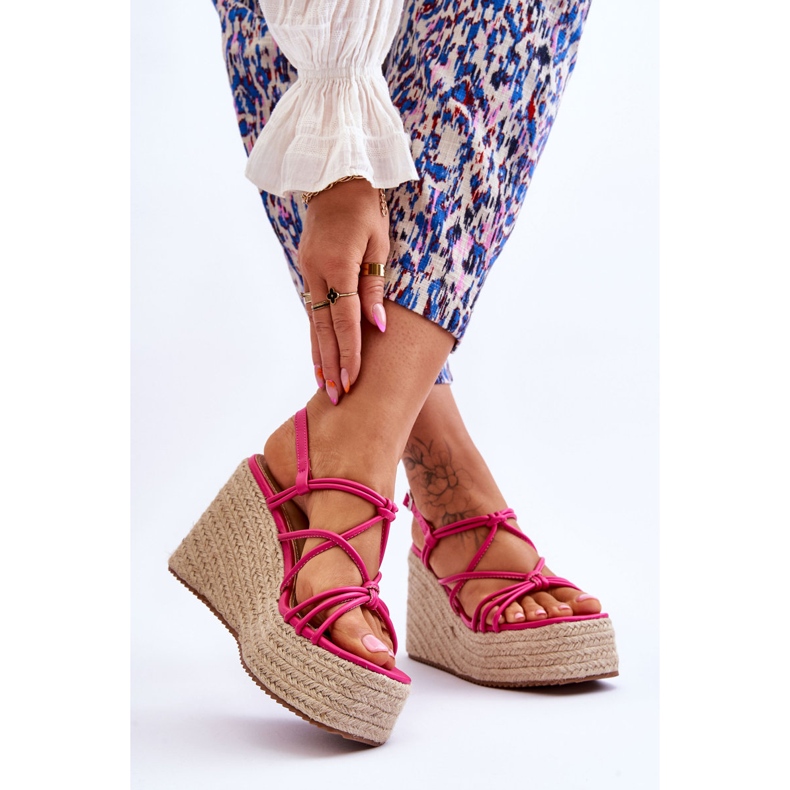 Sandalias De Cuña De Moda Con Trenza Nessia Fucsia rosa 2