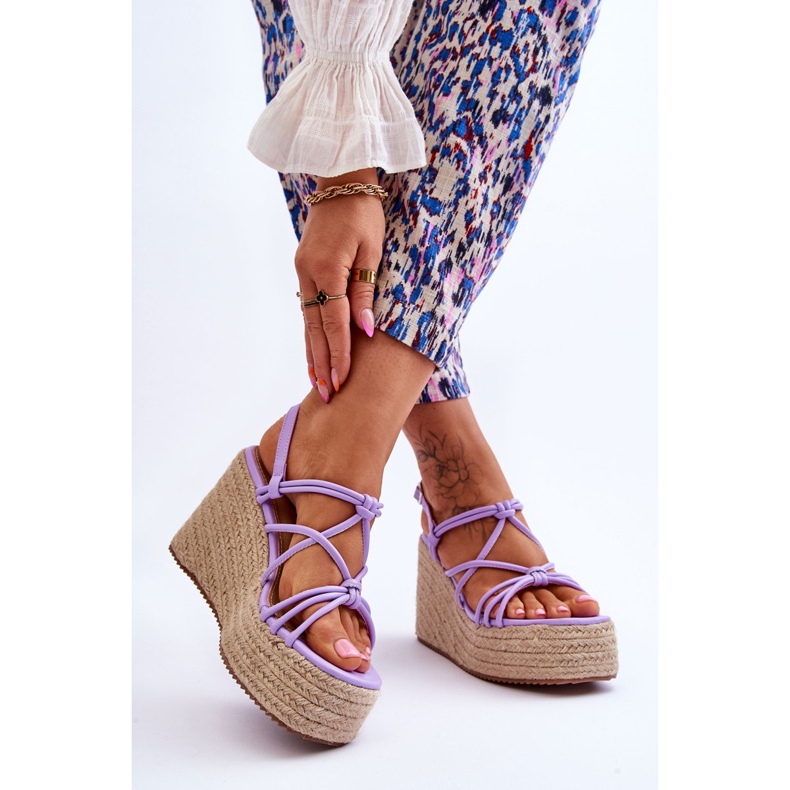 Sandalias de cuña Nessia de moda con trenza púrpura 2