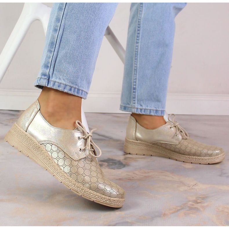 Zapatos mujer piel comodos dorado Helios 401 2