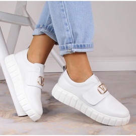 Zapatos de mujer en piel con plataforma con velcro blanco Vinceza 87904 2