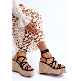 Sandalias De Piel Con Cuña Margaritt Negro 5