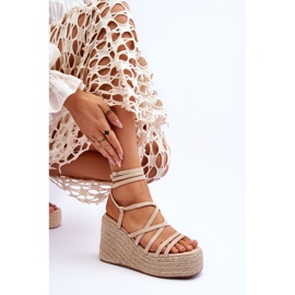 Sandalias de cuña de cuero beige Margaritt marrón 5