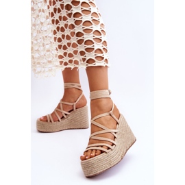 Sandalias de cuña de cuero beige Margaritt marrón 4