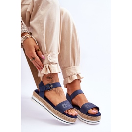 Sandalias Cómodas De Mujer Con Plataforma Big Star LL274869 Azul Marino 6