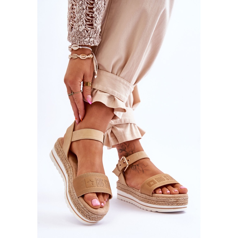 Sandalias Mujer Plataforma Cómodas Big Star LL274872 Beige marrón 2