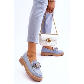 Vinceza Mocasines de moda en ante con cristales azul Demeris 6