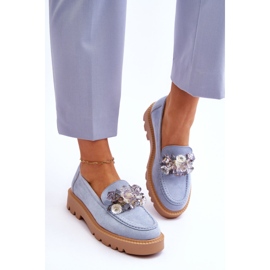 Vinceza Mocasines de moda en ante con cristales azul Demeris 4