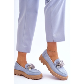 Vinceza Mocasines de moda en ante con cristales azul Demeris 7