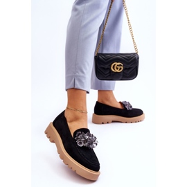 Vinceza Mocasines De Ante Con Cristales De Moda Negro Demeris 3