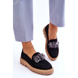 Vinceza Mocasines De Ante Con Cristales De Moda Negro Demeris 5