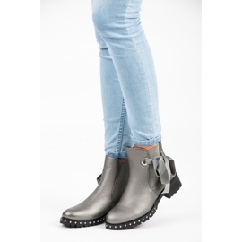 Ideal Shoes Botines Chelsea Plateados Con Lazo gris 5