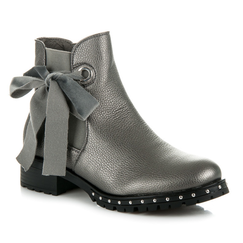 Ideal Shoes Botines Chelsea Plateados Con Lazo gris 1