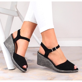 Sandalias mujer cuña ante negro Potocki SZ12100 1