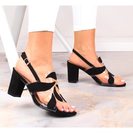 Sandalias de mujer en ante negro transparente con poste Sabatina S163-1 2