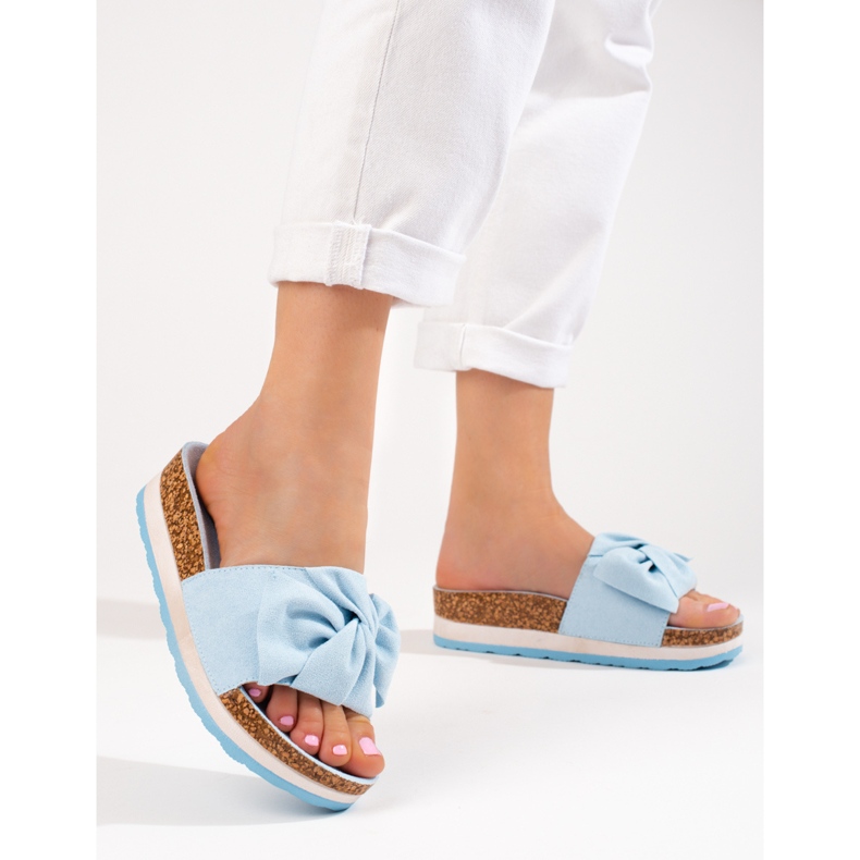 Zapatillas casa mujer ante plataforma Vinceza azul 1