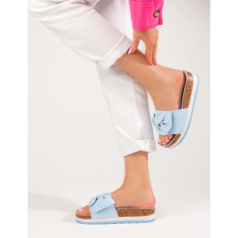 Zapatillas casa mujer ante plataforma Vinceza azul 2