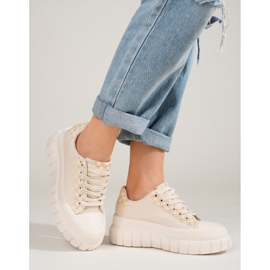 Zapatillas de deporte de mujer color crema en una plataforma Shelovet alta. beige 2