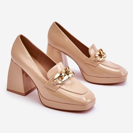 Vinceza Salón Con Tacones Gruesos Beige Nataly 7