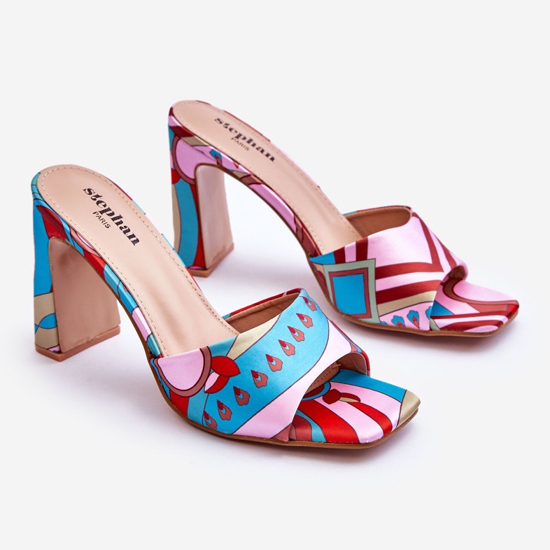 FS1 Pantuflas Mujer Tacón Estampado Azul Adelise beige rojo rosa 1