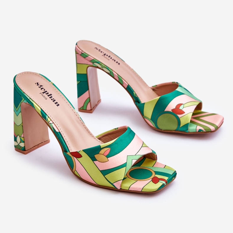 Pantuflas Mujer Tacón Estampado Verde Adelise multicolor 1 Pantuflas Mujer Tacón Estampado Verde Adelise multicolor 1
