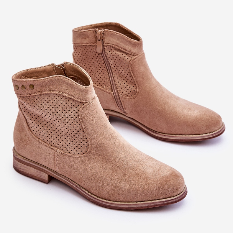 S.Barski Botas Mujer Ante Tacón Plano Beige Liana 1