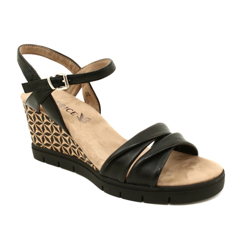 Sandalias de cuero con cuña Caprice 9-28710-20 040 Softnap negro 1