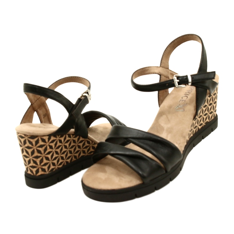 Sandalias de cuero con cuña Caprice 9-28710-20 040 Softnap negro 4