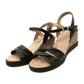 Sandalias de cuero con cuña Caprice 9-28710-20 040 Softnap negro 3