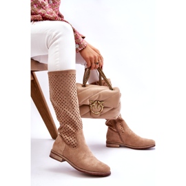 S.Barski Botas Sobre Rodilla Mujer Ante Calado Beige Sabana 3
