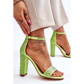 Sandalias De Mujer De Tacón Con Circonitas Verde Idealista 6