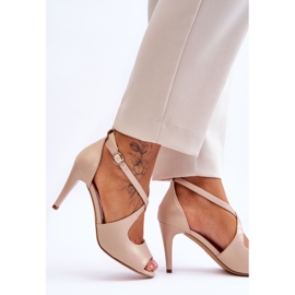 Sandalias De Cuero De Moda En Un Tacón Sergio Leone SK429 Beige Perla 4